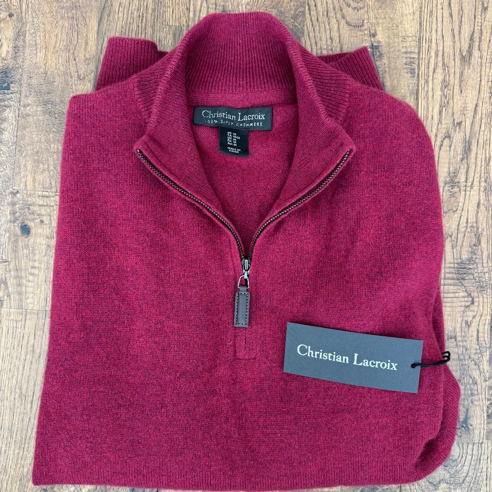 NWT Christian Lacroix 100% Cashmere 1/4 Zip Sweater Men's Size M 6‎